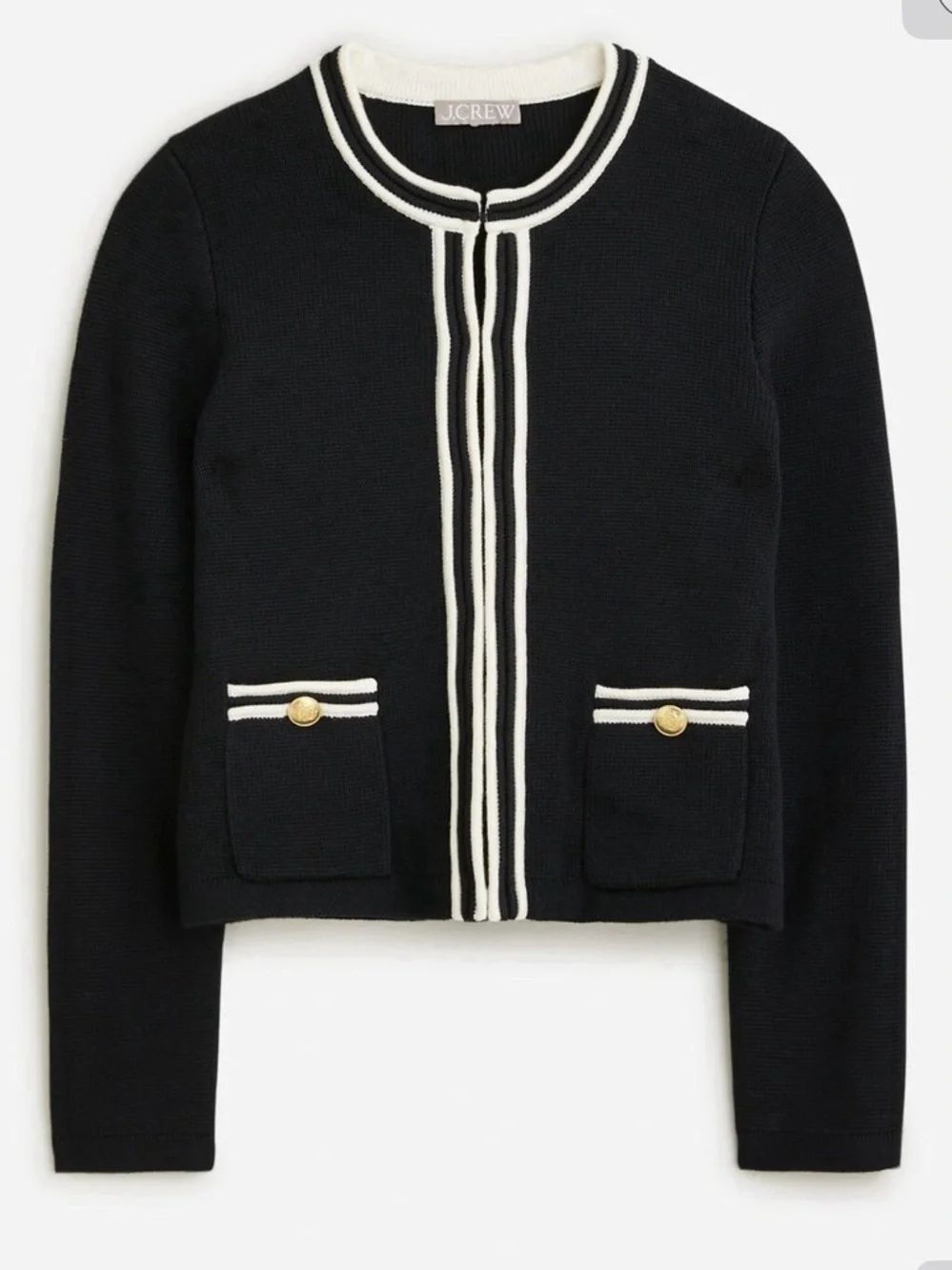 NWT J.Crew Emilie sweater lady jacket contrast trim - Black/Ivory Size S
